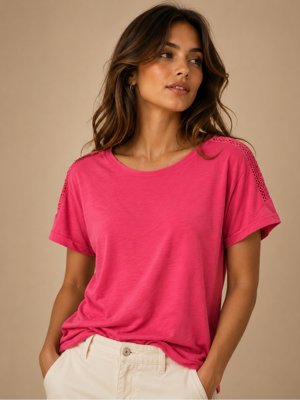 Appleseed’s Bright Pink Sleeve Top Women’s XL Casual Tee